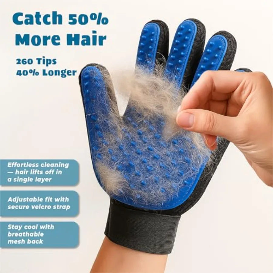 Pet Grooming Gloves Efficient Dog and Cat 2-in-1 Deshedding and Massage Mitt for Bathing, Washing