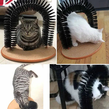 Cat Toy Arch Self Groom Pamper Feline with A Massage Rubbing Brush and Scratching Pad Interactive Toys