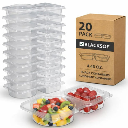Reusable Snack Containers with Lids Pack, 2 Compartment Leakproof Box Container, Portion Control