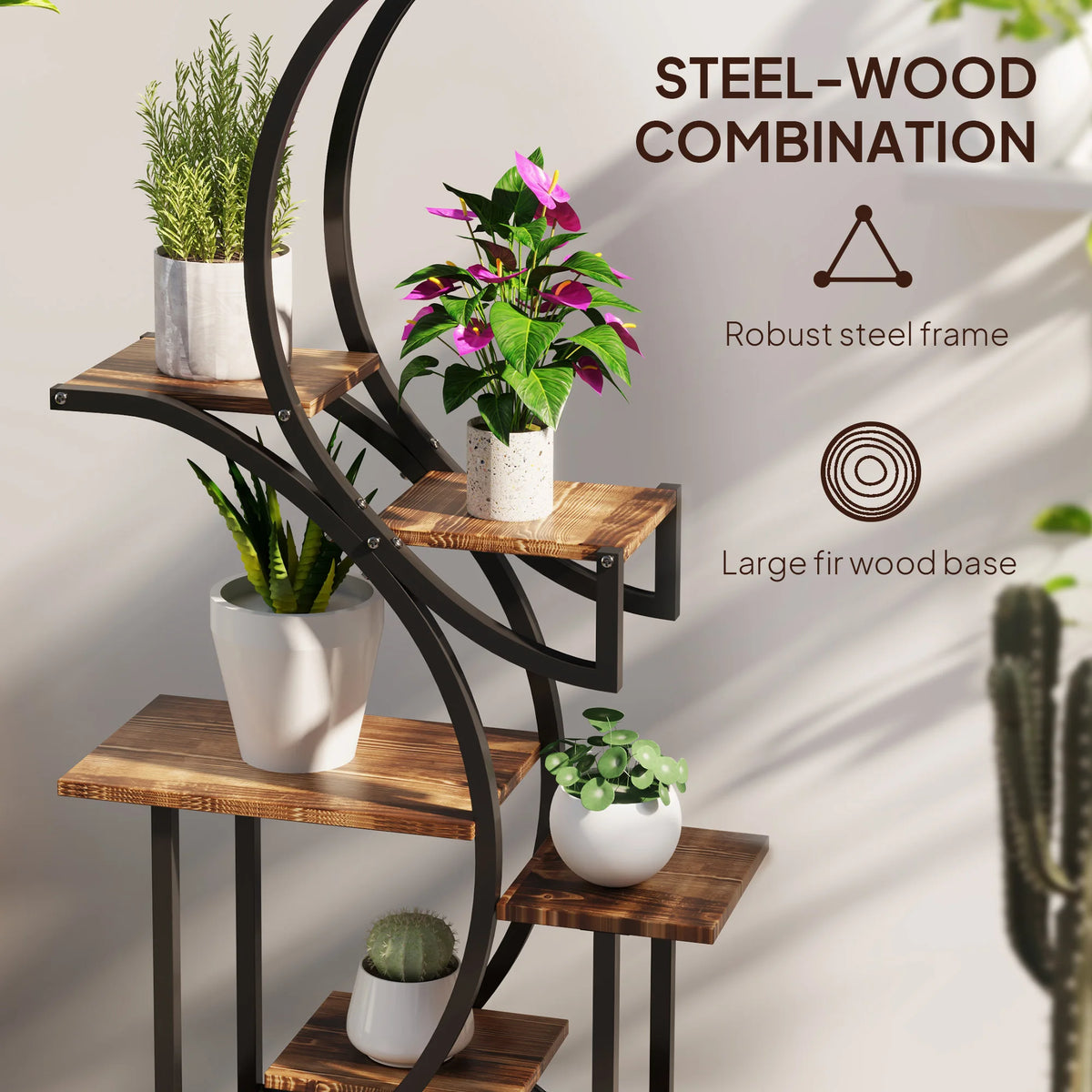 8-Tier Plant Stand, 62inch S-Shaped Plant Stands, Carbonized Treatment