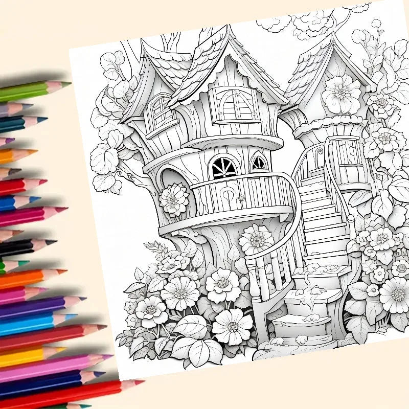 Magic Tree House Adult Picture Book Enchanting Mushroom Home Micro World Sketches Perfect Pencil Coloring Book