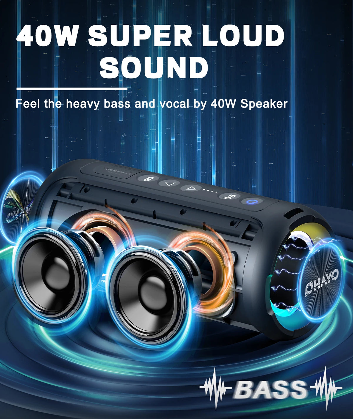 Ortizan X8 Pro Bluetooth Speaker Portable with 40W Stereo Sound,Rich Bass, Waterproof, 30H Playtime, Mixed Color Lights