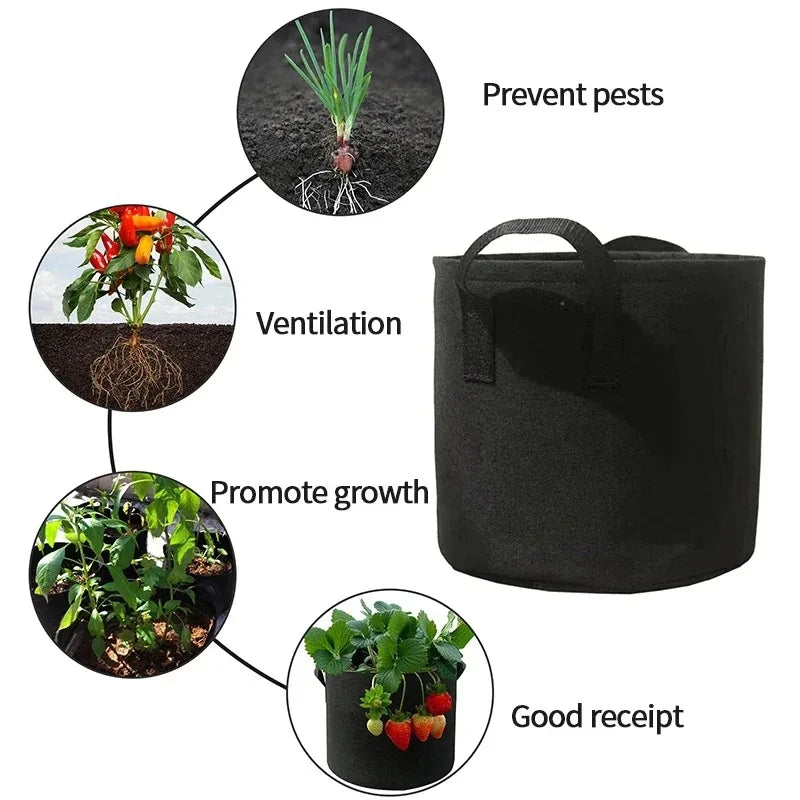 10pcs Grow Bags 5 Gallon Garden Planting Nonwoven Fabric Pots with Reinforced Handle Black