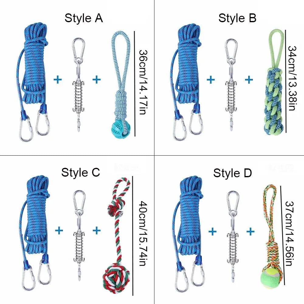 Bite Resistant Dog Spring Toys 5M Cotton Rope Teething Hanging Exercise