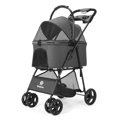 3 in 1 Folding Pet Stroller with Removable Carrier for Small/Medium Dogs and Cats, Waterproof, All-Terrain, with Sun Shade