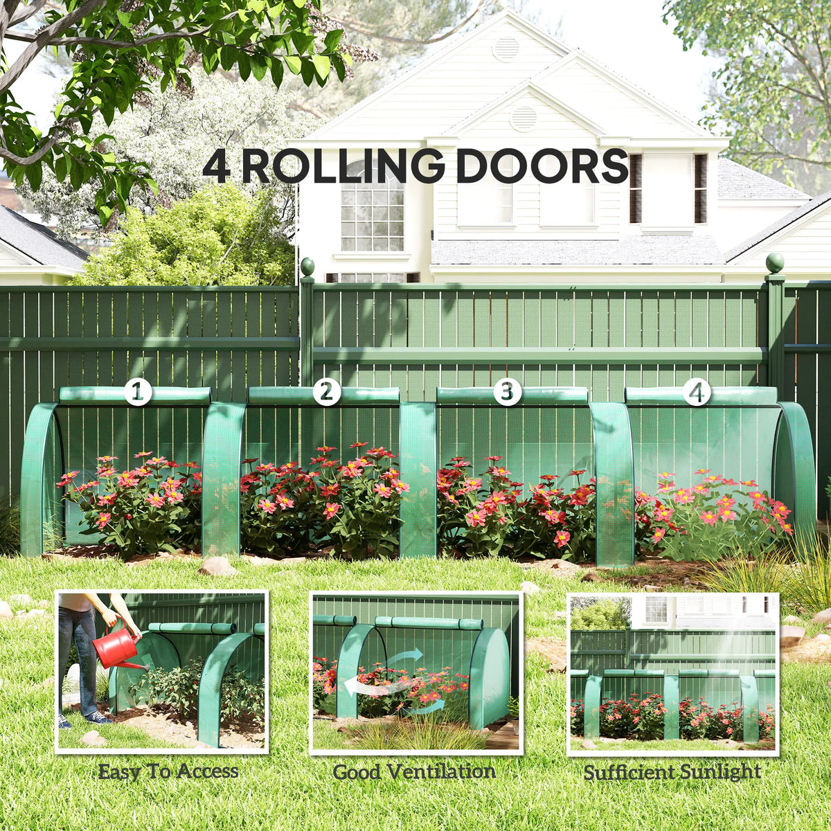 13' x 3' x 2.5' Tunnel Greenhouse Green Grow House w/ Roll Up Doors, Green