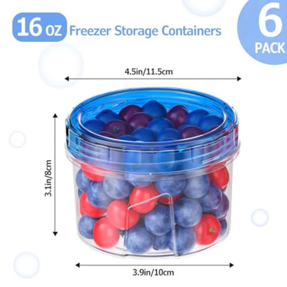 6 Pack-16 OZ Freezer Storage Containers, Small Plastic with Twist Top Lids, Round Reusable