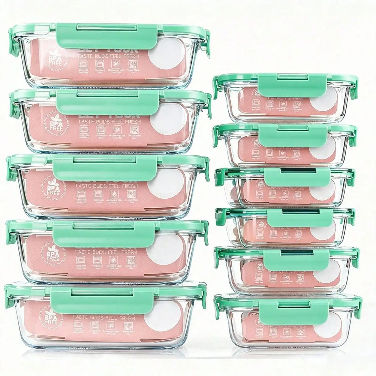 10 Pack Glass Meal Prep Containers, Food Storage With Lids Airtight, Glass Lunch Boxes, Microwave, Oven, Freezer And Dishwasher