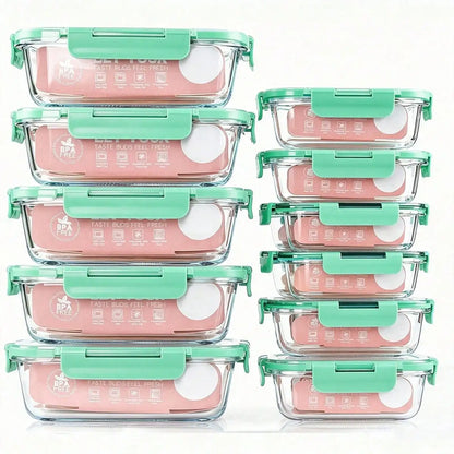 10 Pack Glass Meal Prep Containers, Food Storage With Lids Airtight, Glass Lunch Boxes, Microwave, Oven, Freezer And Dishwasher