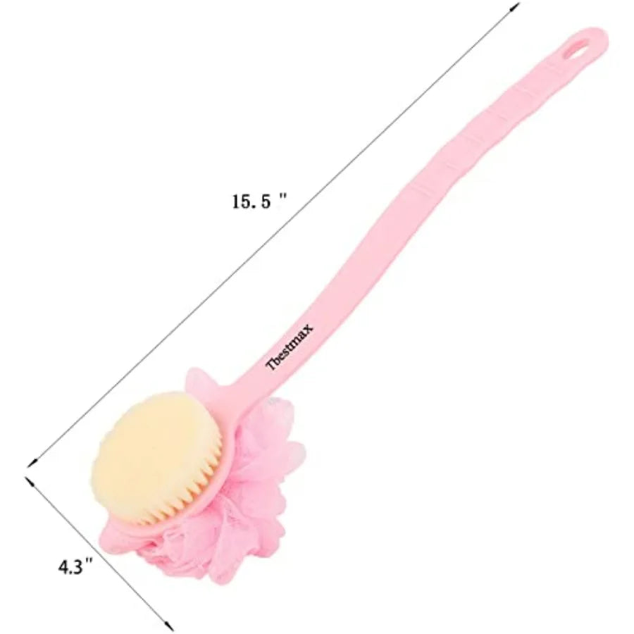 Loofah Back Scrubber Long Handle Shower Body Brush with Soft Mesh Sponge for Skin Exfoliating Bath, Massage