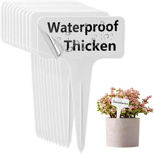 100 Pack White Plastic T-Type Plant Tags for Garden Labeling - Reusable Nursery Markers