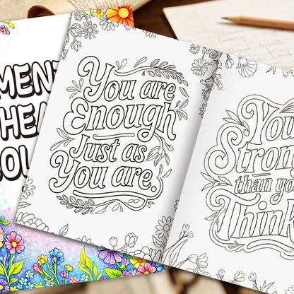 Mental Health Coloring Book for Adults, Beautiful Floral Stress Relief Pages, Inspirational Relaxing Art Therapy