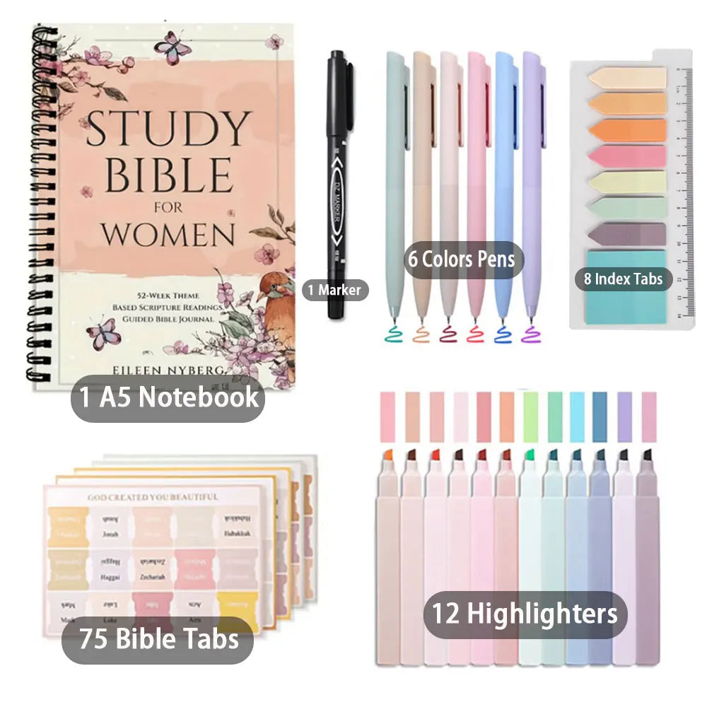 Bible Set Include Bible Quotes Spiral Coil Notebook,Pen and Tabs,Perfect Religious Gift for Church