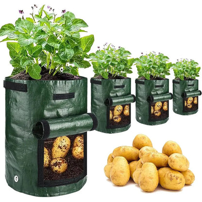 4-Pack 10 Gallon Grow Bags with Handles for Planting Potatoes, Onions, Fruits, and Vegetables - Green