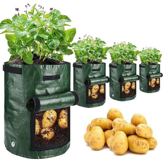 4-Pack 10 Gallon Grow Bags with Handles for Planting Potatoes, Onions, Fruits, and Vegetables - Green