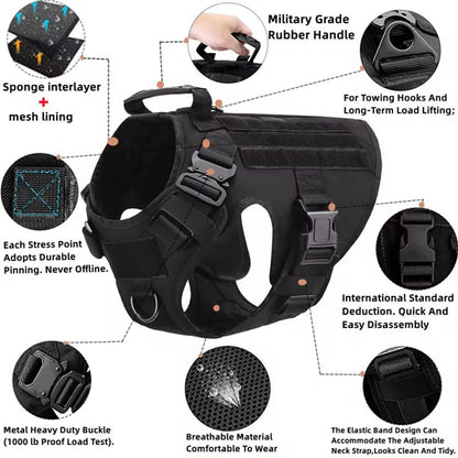 Tactical Dog Harness Collar Leash For Medium Large Dogs Pet Training Walking