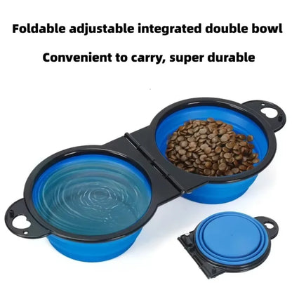 2 in 1 Collapsible Dog Cat Travel Double Bowl Folding Food Water Portable Hangable Feeder for Outdoor