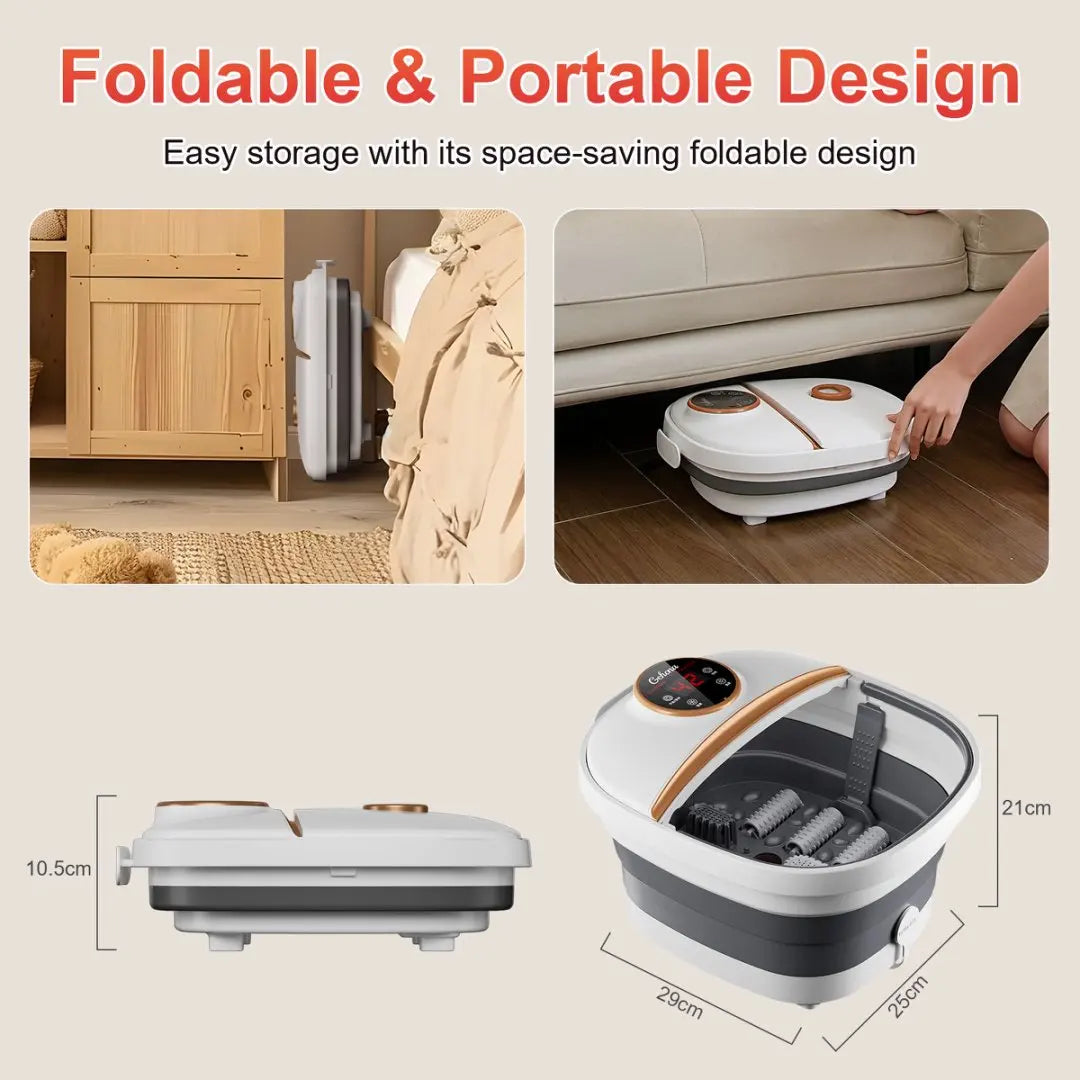 Collapsible Foot Spa Massager Electric Foldable Soaker Tub with Remote Control 24 Heating Levels 6 Massage Rollers Surfing