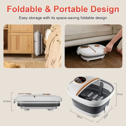 Collapsible Foot Spa Massager Electric Foldable Soaker Tub with Remote Control 24 Heating Levels 6 Massage Rollers Surfing