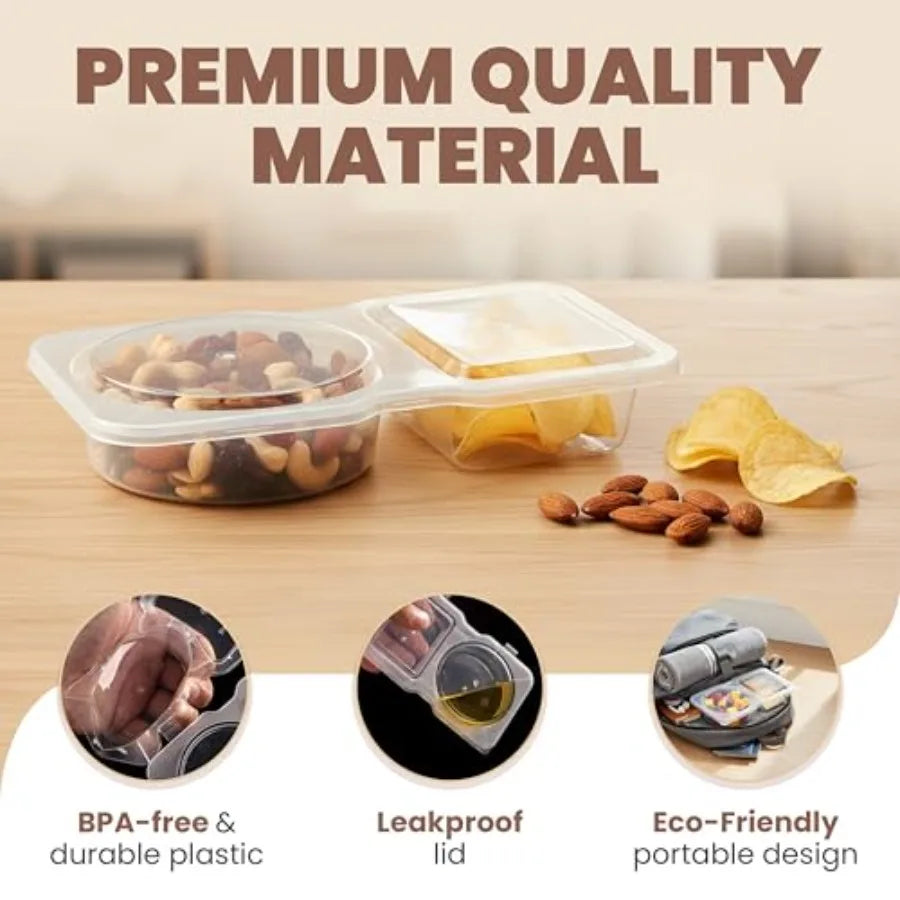Reusable Snack Containers with Lids Pack, 2 Compartment Leakproof Box Container, Portion Control