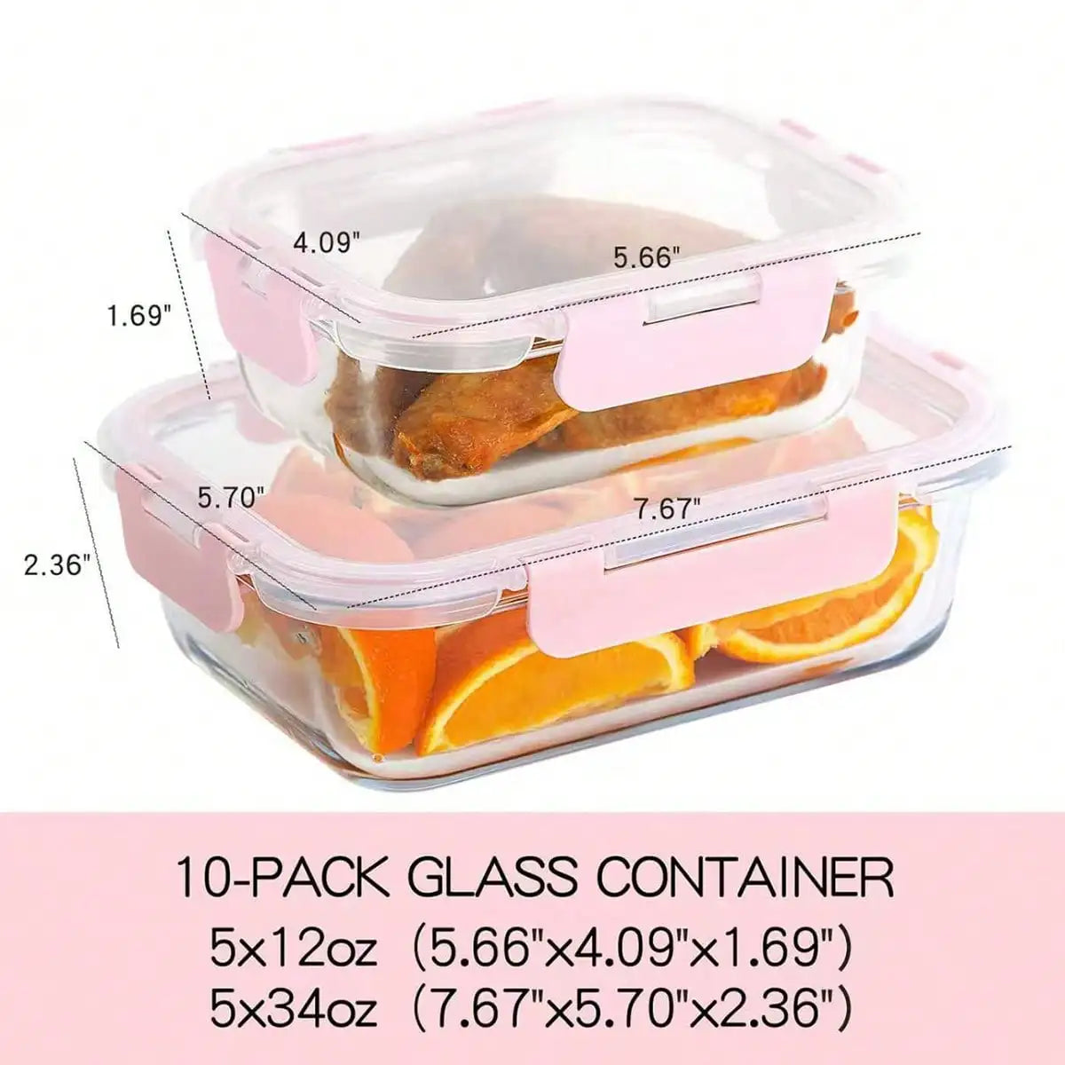 10 Pack Glass Meal Prep Containers, Food Storage With Lids Airtight, Glass Lunch Boxes, Microwave, Oven, Freezer And Dishwasher