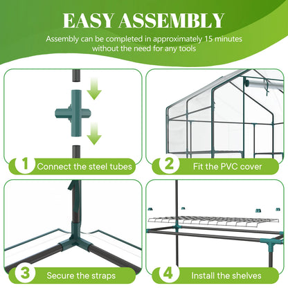 56-Inch Portable Walk-In Greenhouse with Shelf Transparent Multi-Tier Plant Growing Rack for Indoor and Outdoor Garden Patio