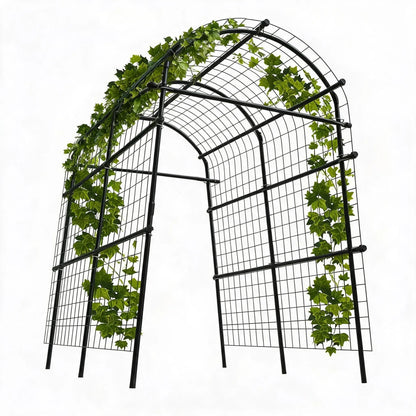 Metal Garden Arch Trellis, 7.6Ft Black for Raised Beds, Plant Support for Cucumbers & Climbing Vegetables with 7 Horizontal Pipe