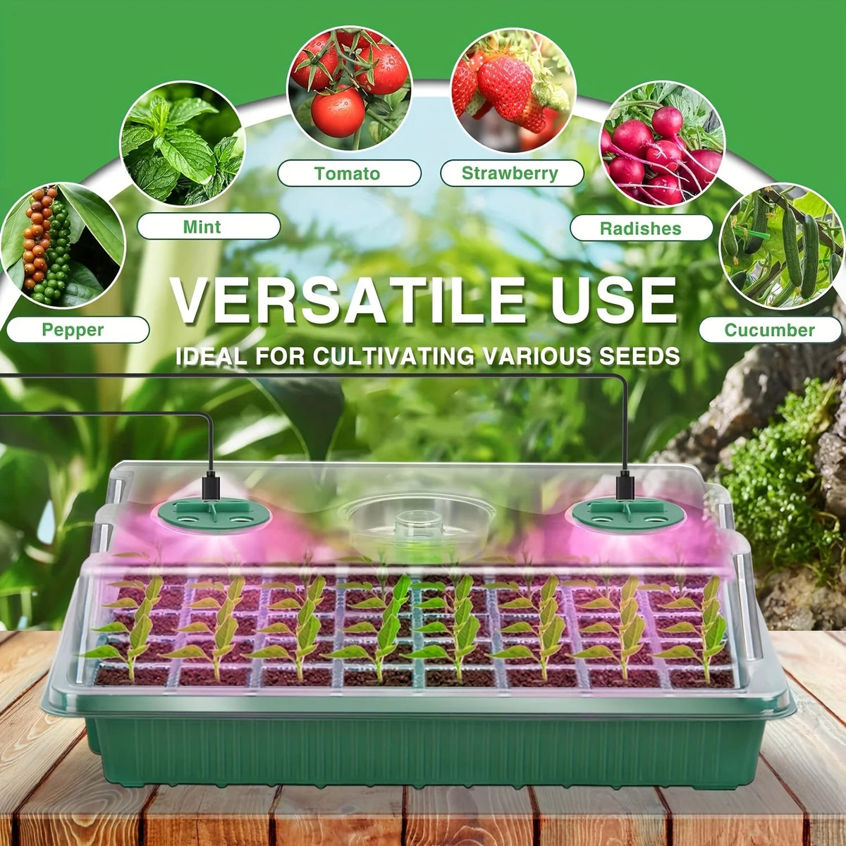 Seed Germination Tray With Growth Lamp, 2pcs Of 80 Grid Seedling Tray Kit With Humidity Cover/Indoor Plant Starter Kit, 8 LED Lights