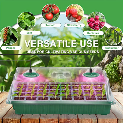 Seed Germination Tray With Growth Lamp, 2pcs Of 80 Grid Seedling Tray Kit With Humidity Cover/Indoor Plant Starter Kit, 8 LED Lights