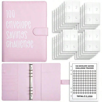 100 Envelope Savings Challenge Binder, Book with Envelopes, Leather, Cash Envelope Wallet for Budgeting & Financial Planning
