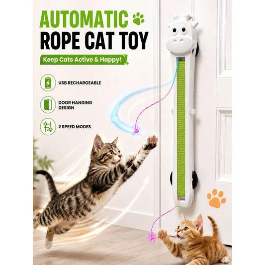 Automatic Cat Toy, Adjustable Speed Electric Teaser String, USB Rechargeable, Wall Door Hanging, SelfPlay Kitten