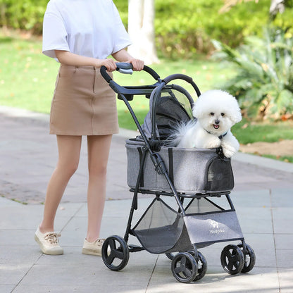 3 in 1 Folding Pet Stroller with Removable Carrier for Small/Medium Dogs and Cats, Waterproof, All-Terrain, with Sun Shade