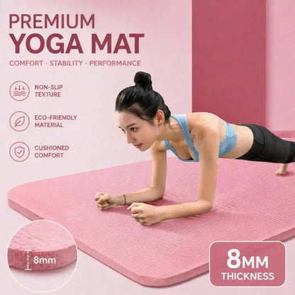 Extra Wide 8mm TPE Yoga Mat, Non Slip with Carrying Strap for Pilates, HIIT, Stretching & Home Gym