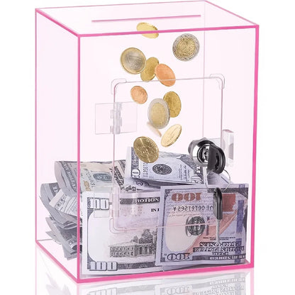 Transparent Acrylic Piggy Bank, Large Capacity, Sturdy and Durable, Cash Coin Piggy Bank with Key Function