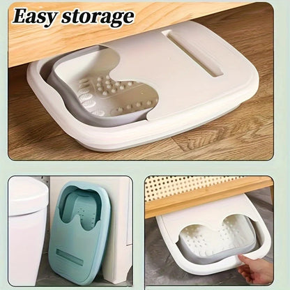 Portable Foldable Foot Bath with Massage - Thick Plastic, Space-Saving, Hanging, No Power, Panda Design, Home Use