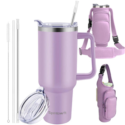 Sports 40oz Tumbler with Handle and 2 Straws, 2in 1 Lid Insulated Water Bottle Stainless Steel for Cold And Hot