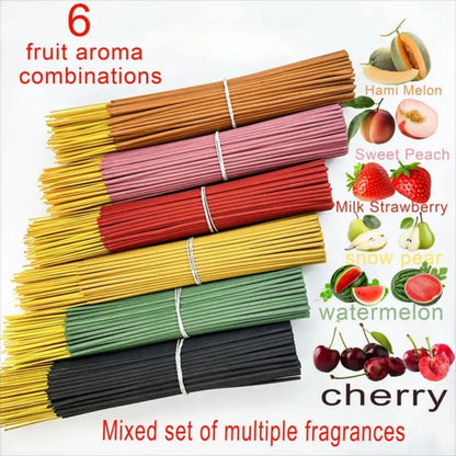 6-Pack of Approximately 120 High-Quality Fruit Scented Sticks - Including Watermelon, Sweet Peach, Cantaloupe, Cherry, Milk Strawberry, Sydney, and More - Suitable for Purification, Relaxation