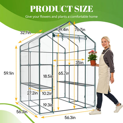 56-Inch Portable Walk-In Greenhouse with Shelf Transparent Multi-Tier Plant Growing Rack for Indoor and Outdoor Garden Patio