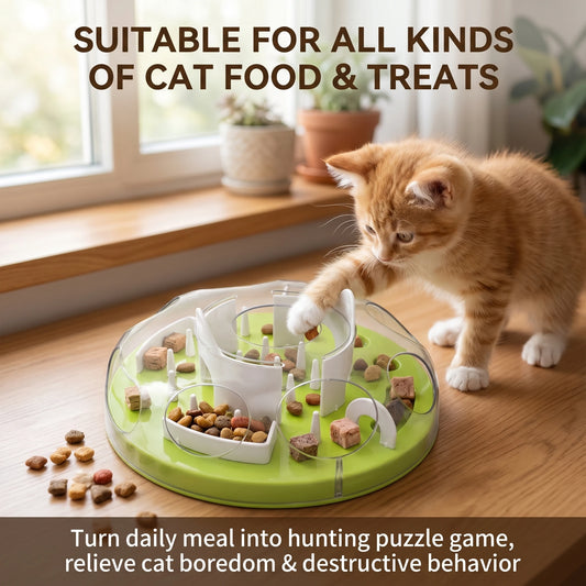 Interactive Cat Slow Feeder Puzzle Maze Toy, Anti-Choke Pet Treat Dispenser Bowl for Kitten Small Dog, Food Grade