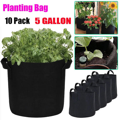 10pcs Grow Bags 5 Gallon Garden Planting Nonwoven Fabric Pots with Reinforced Handle Black