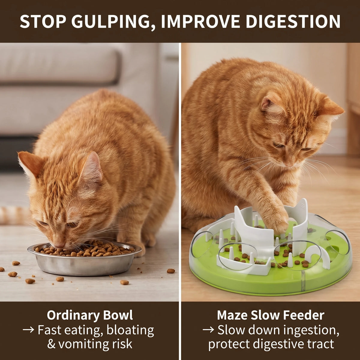 Interactive Cat Slow Feeder Puzzle Maze Toy, Anti-Choke Pet Treat Dispenser Bowl for Kitten Small Dog, Food Grade