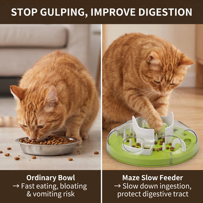 Interactive Cat Slow Feeder Puzzle Maze Toy, Anti-Choke Pet Treat Dispenser Bowl for Kitten Small Dog, Food Grade