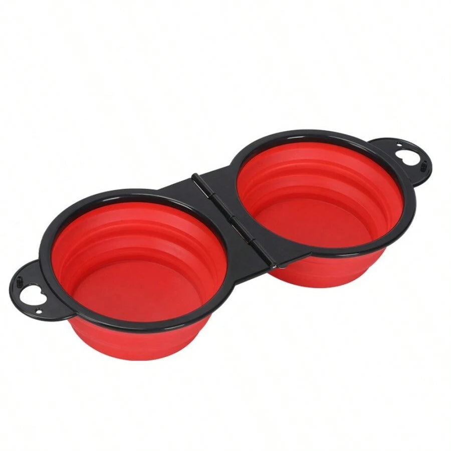 2 in 1 Collapsible Dog Cat Travel Double Bowl Folding Food Water Portable Hangable Feeder for Outdoor