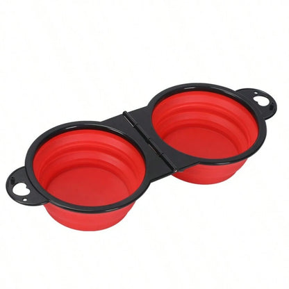 2 in 1 Collapsible Dog Cat Travel Double Bowl Folding Food Water Portable Hangable Feeder for Outdoor