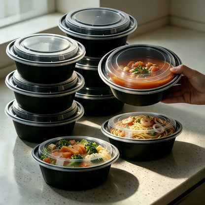 30 Sets Black Reusable 28oz Meal Prep Containers, Washable Plastic To-Go Food Boxes, Daily Meal Storage