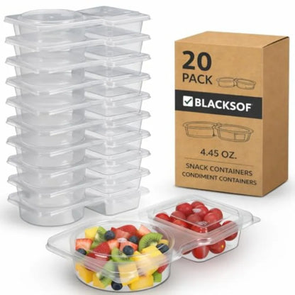 Reusable Snack Containers with Lids Pack, 2 Compartment Leakproof Box Container, Portion Control