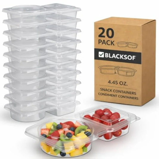 Reusable Snack Containers with Lids Pack, 2 Compartment Leakproof Box Container, Portion Control