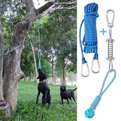 Bite Resistant Dog Spring Toys 5M Cotton Rope Teething Hanging Exercise