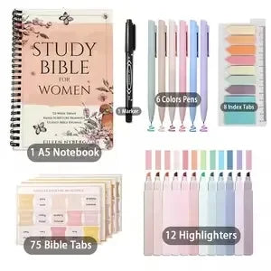 Bible Set Include Bible Quotes Spiral Coil Notebook,Pen and Tabs,Perfect Religious Gift for Church