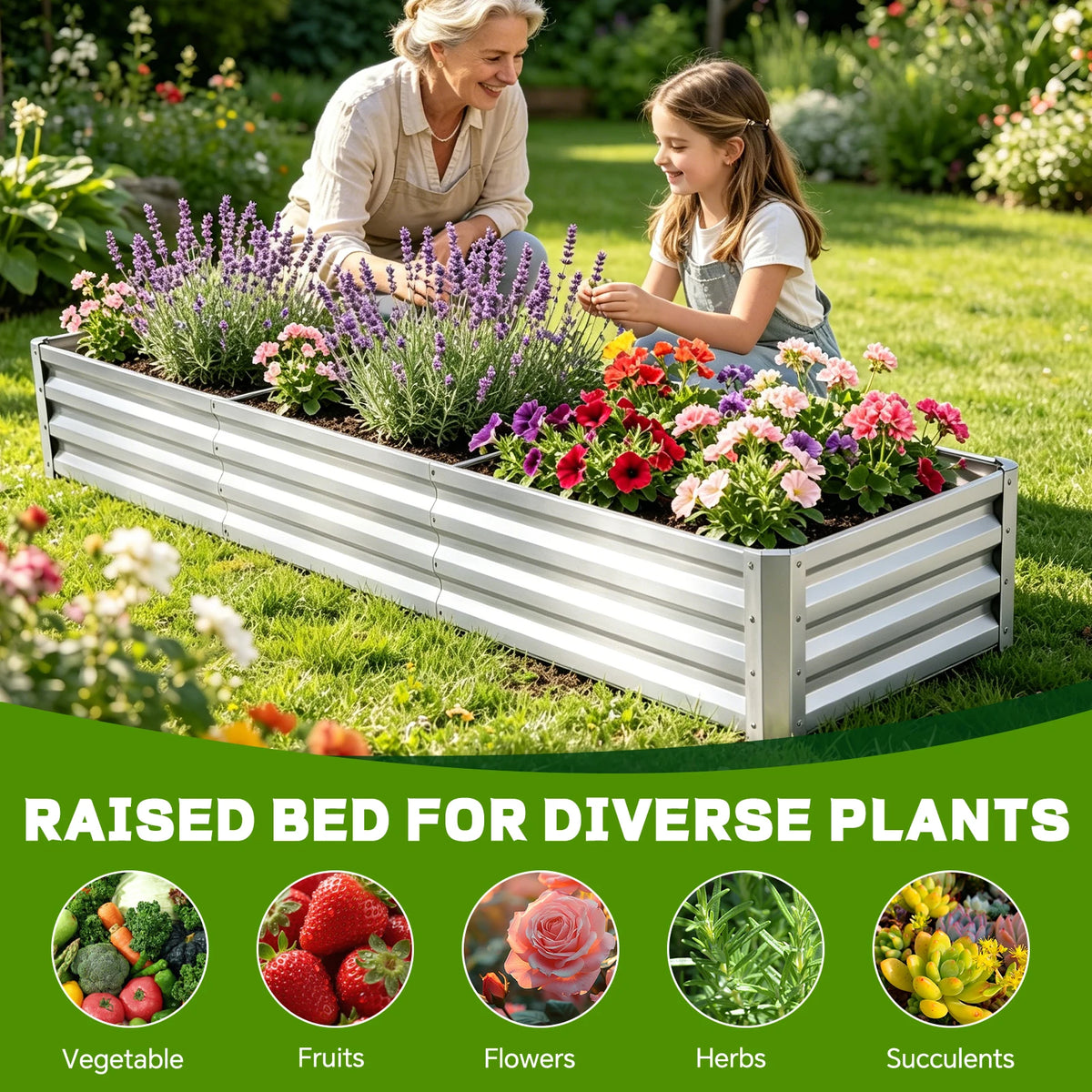 8×2×1ft Galvanized Metal Raised Garden Bed, 2FT Deep Root Elevated Planter Box Steel Large Vegetable Flower Bed Kit